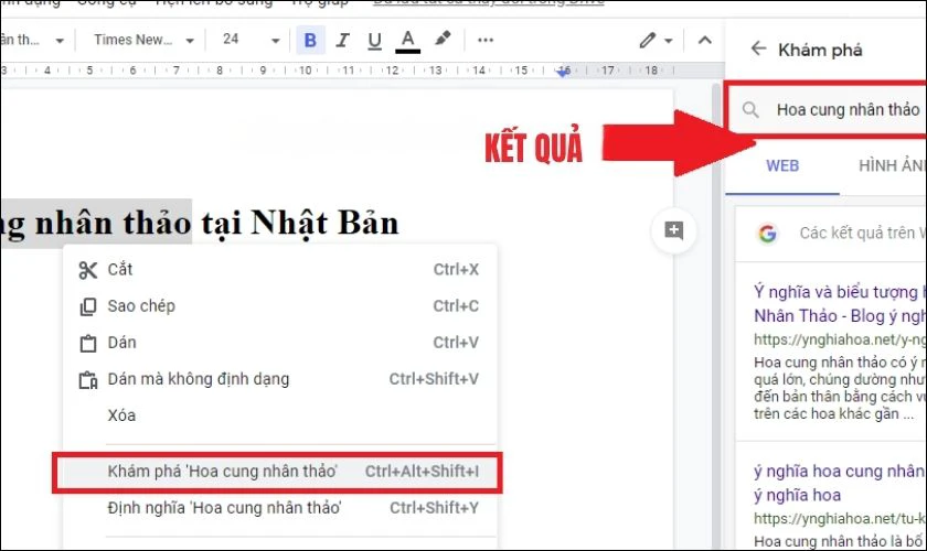 Tìm kiếm trực tuyến trực tiếp từ Google Docs