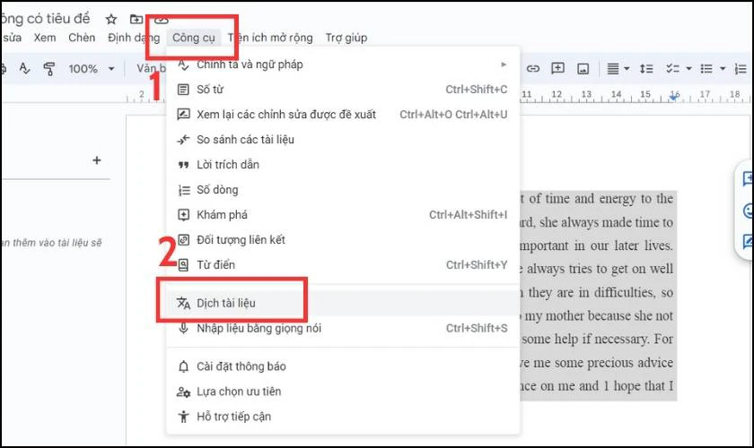 Sử dụng Docs của Google để dịch thuật nhiều thứ tiếng