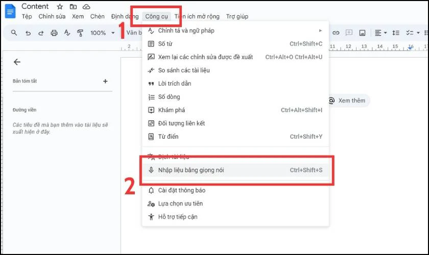 Nhập dữ liệu bằng giọng nói trên Google Docs là gì?