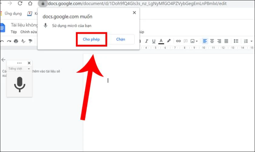 Chọn Cho phép để cấp quyền cho Micro