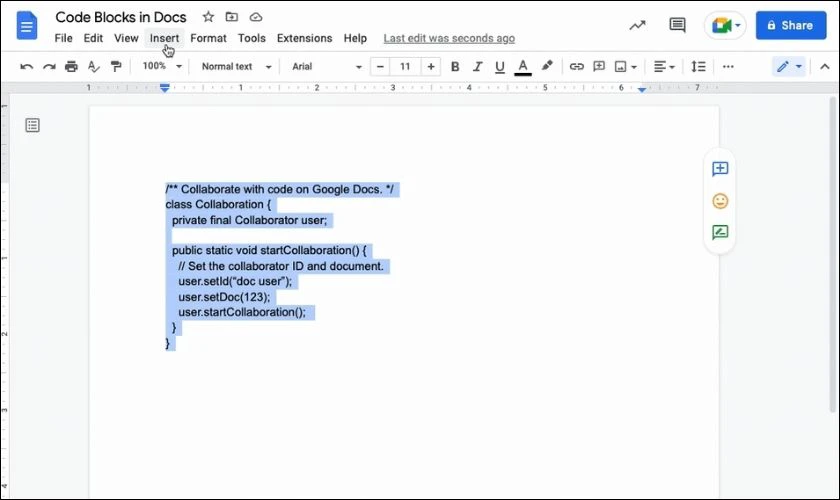 Mở file Google Docs cần đếm số từ