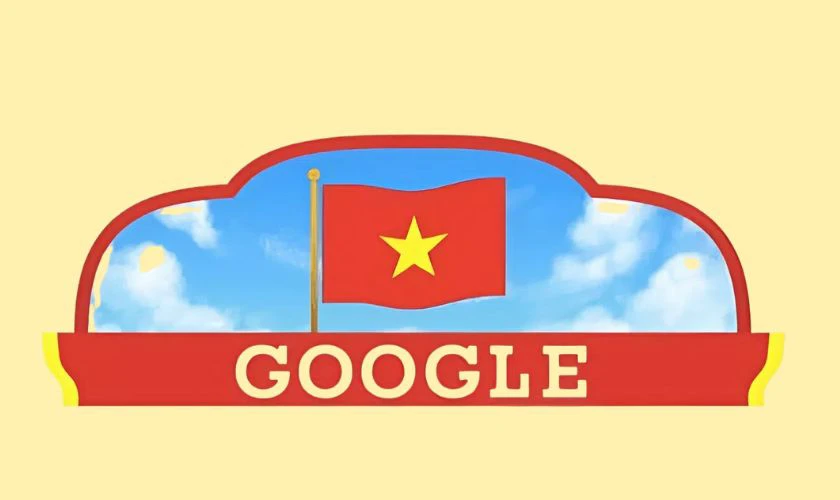 Doodle 2/9/2024 tái hiện hình ảnh quốc kỳ Việt Nam tung bay giữa bầu trời xanh