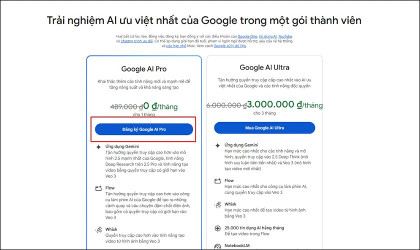 Chọn gói Gemini Pro phù hợp