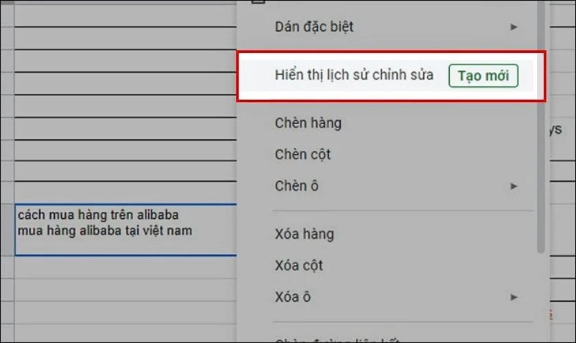 Nhấn Chuột phải và chọn vào Hiển thị lịch sử chỉnh sửa