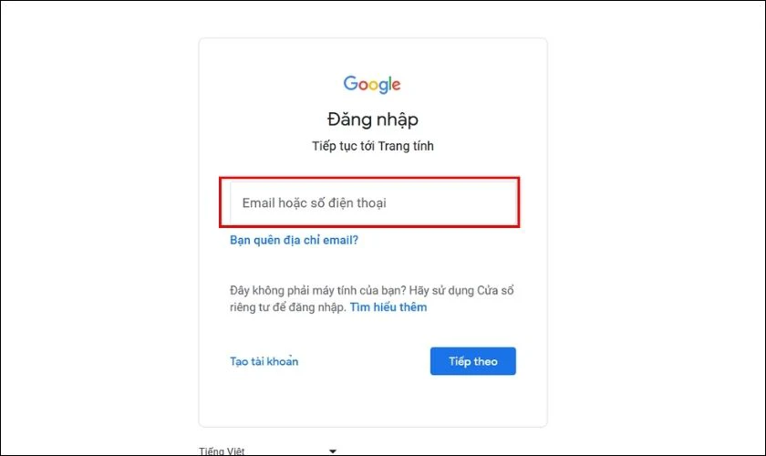 Bạn tiếp tục nhập Email cá nhân để truy cập