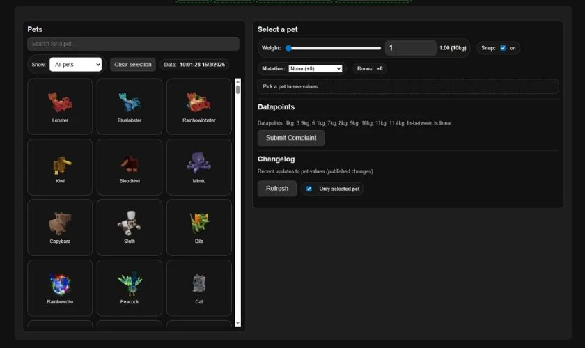 Grow a Garden Calculator Pet KG là gì?