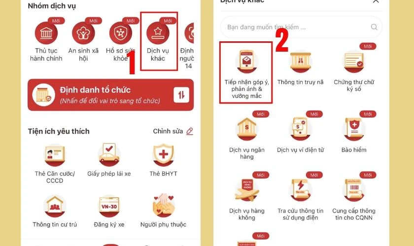Truy cập mục phản ánh, kiến nghị
