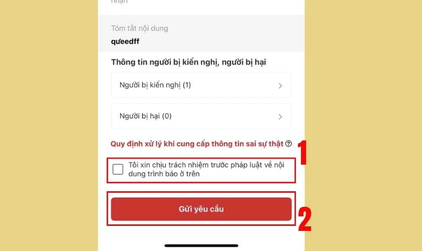 Xác nhận và gửi yêu cầu