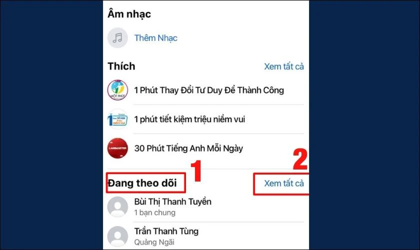 Chọn mục Đang theo dõi và chọn Xem tất cả