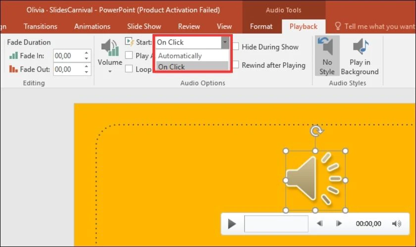 Chọn âm thanh tự động phát hay phải click chuột 