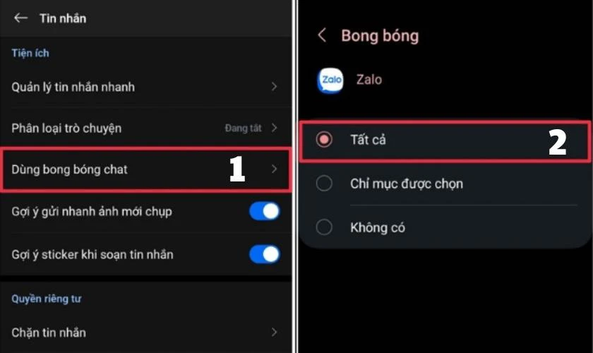 Kiểm tra xem đã bật bong bóng chat trên Zalo hay chưa?