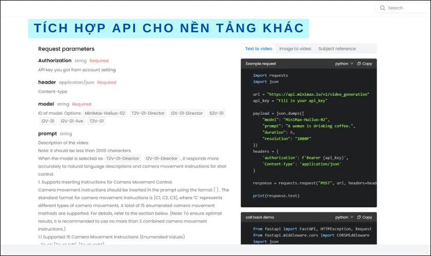 Tích hợp API cho các nền tảng khác