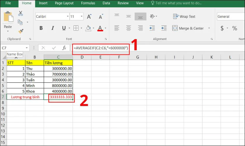 Cách sử dụng hàm AVERAGEIFS để tính trung bình với điều kiện bé hơn