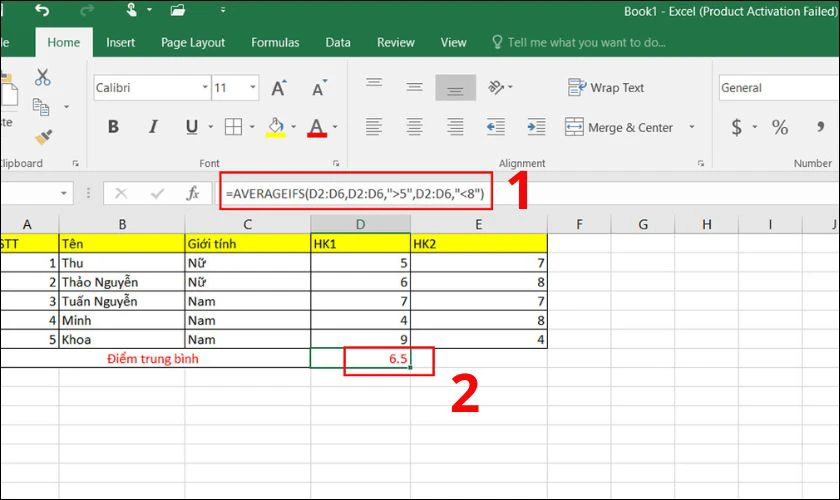 Cách sử dụng hàm AVERAGEIFS để tính trung bình với điều kiện 2 số