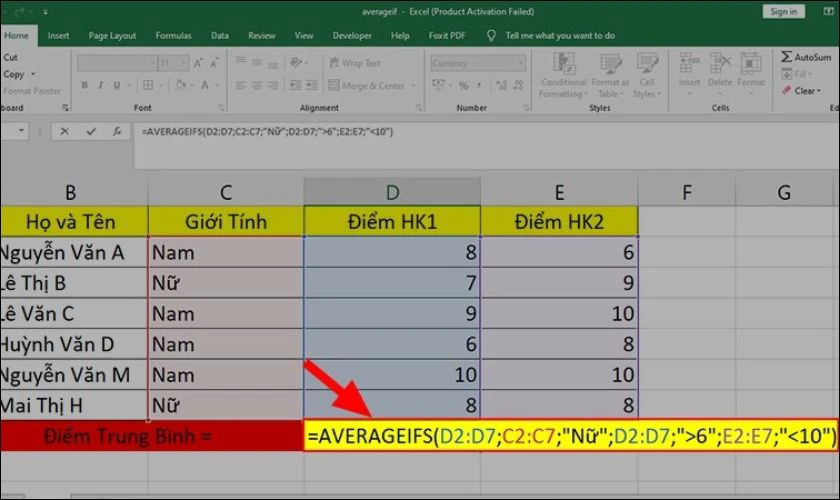Cách sử dụng hàm AVERAGEIFS để tính trung bình với 3 điều kiện