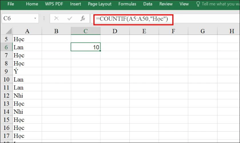 Hàm COUNTIF đếm số lần xuất hiện trong Excel