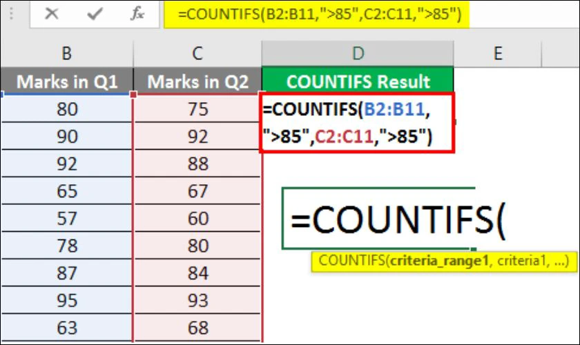 Công thức hàm COUNTIFS