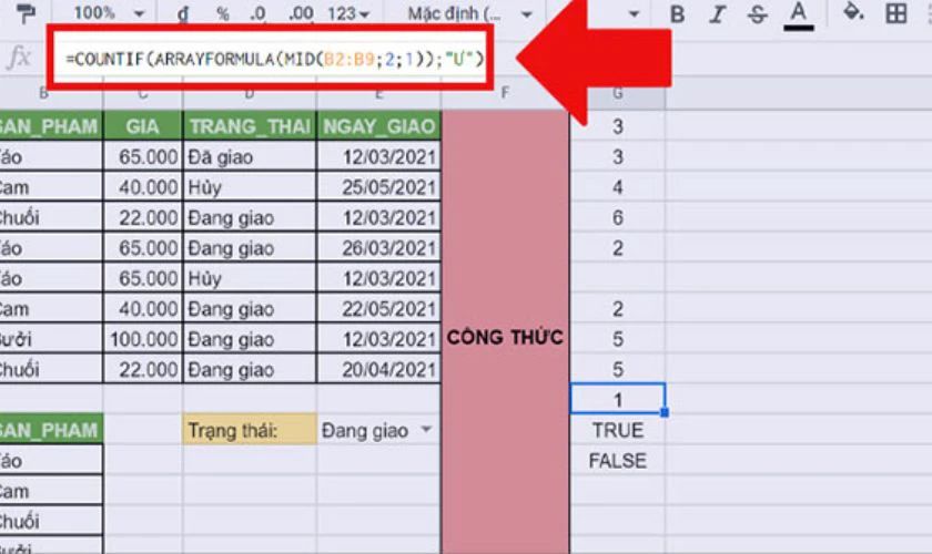 Hàm đếm số lần xuất hiện trong Excel với hàm MID