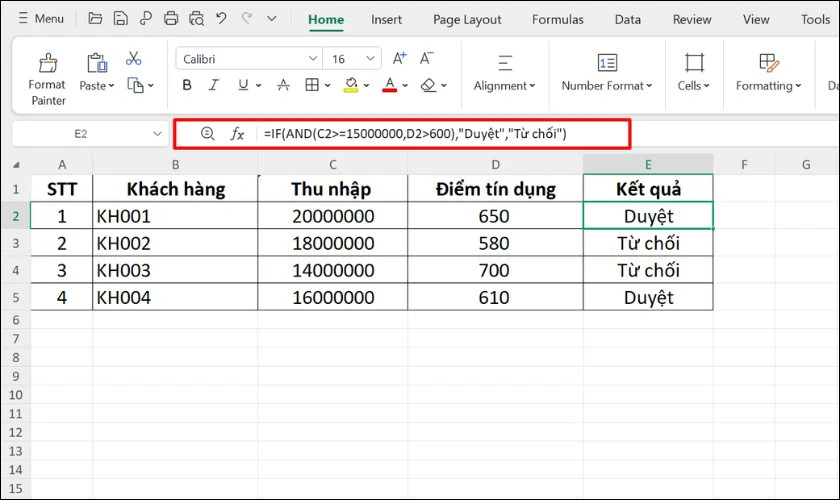 Công thức hàm IF kết hợp AND