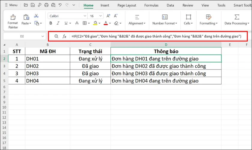 Công thức hàm IF kết hợp CONCATENATE dễ hiểu