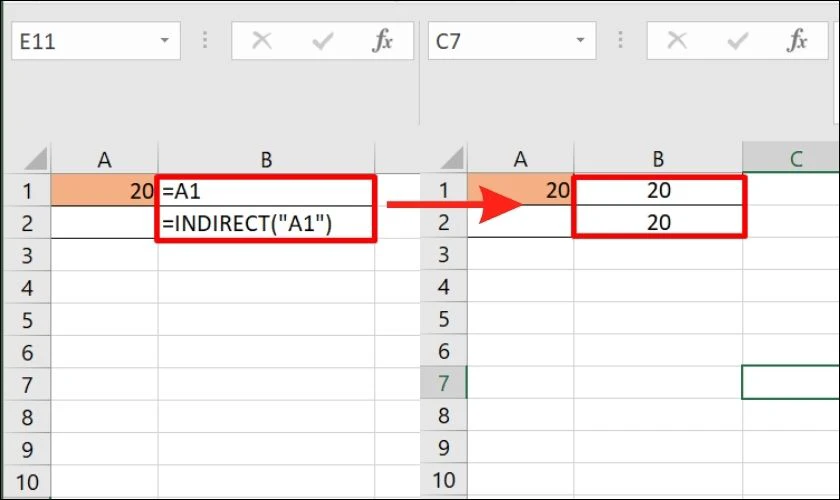 Sử dụng hàm INDIRECT để cố định một tham chiếu ô 