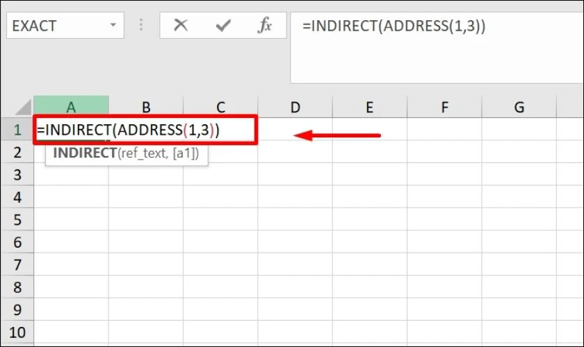 Công thức khi kết hợp hàm ADDRESS và INDIRECT