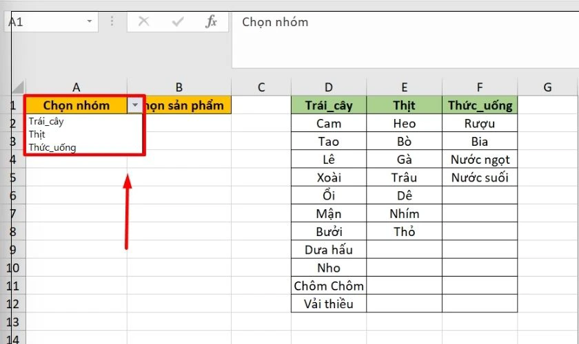 Kết quả sau khi chọn list