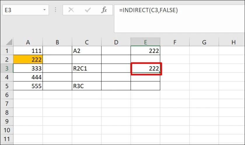 Kết quả công thức đang tham chiếu đến ô C3