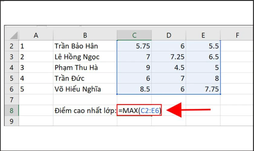 Cách sử dụng hàm MAX trong Excel