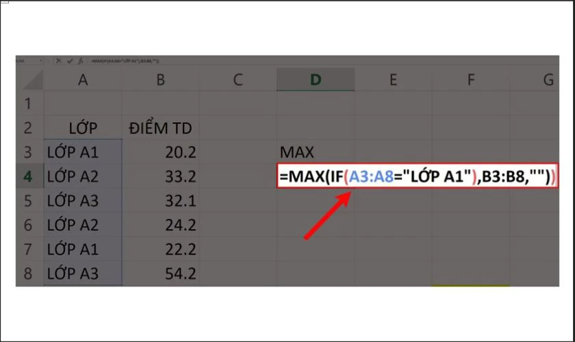 Hàm MAX có điều kiện trong Excel