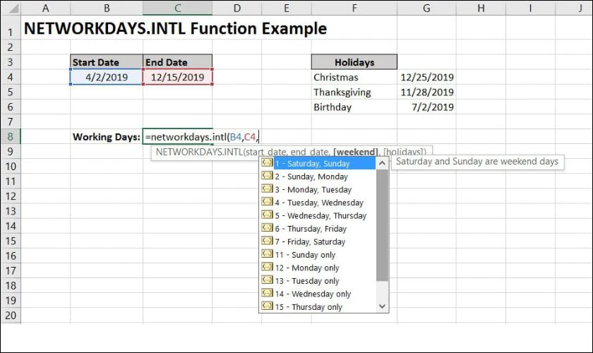 Hướng dẫn cách sử dụng hàm Networkdays Intl cơ bản