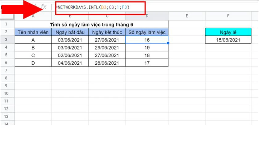 Hàm Networkdays Intl dùng để tính ngày công trong Excel