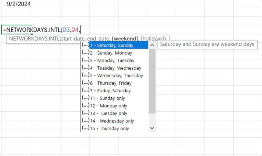 Công thức hàm Networkdays Intl minh họa