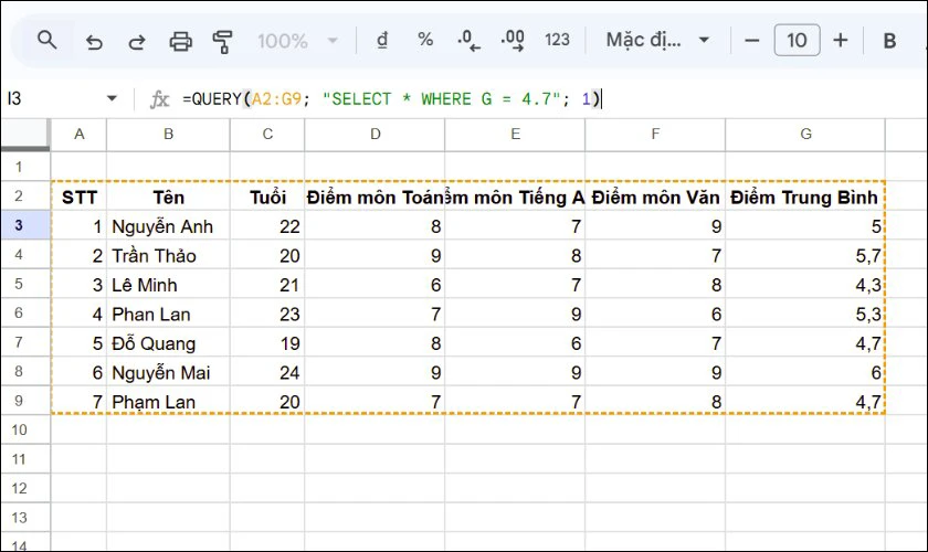 Cách sử dụng Hàm Query trong GG Sheet cùng toán tử so sánh