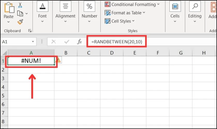 Lỗi #NUM khi sử dụng hàm Random trong Excel