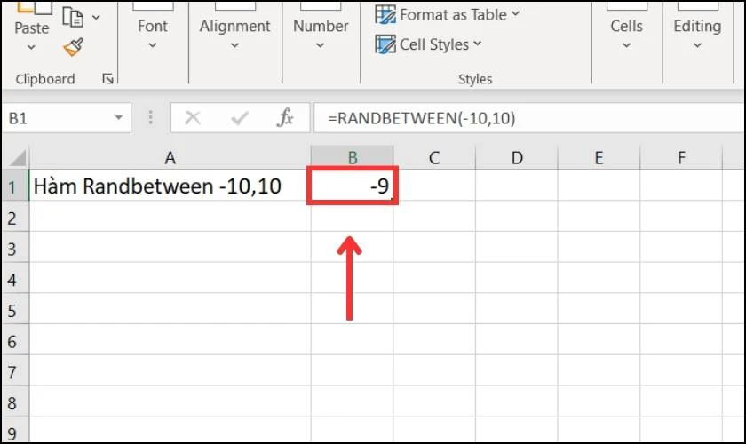 Kết quả sau khi sử dụng hàm RANDBETWEEN