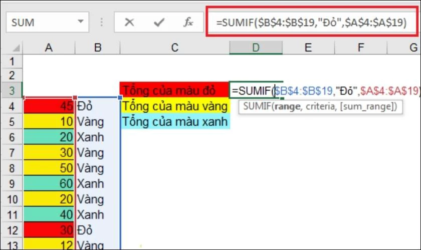 SUMIF có thể tính tổng theo màu không?