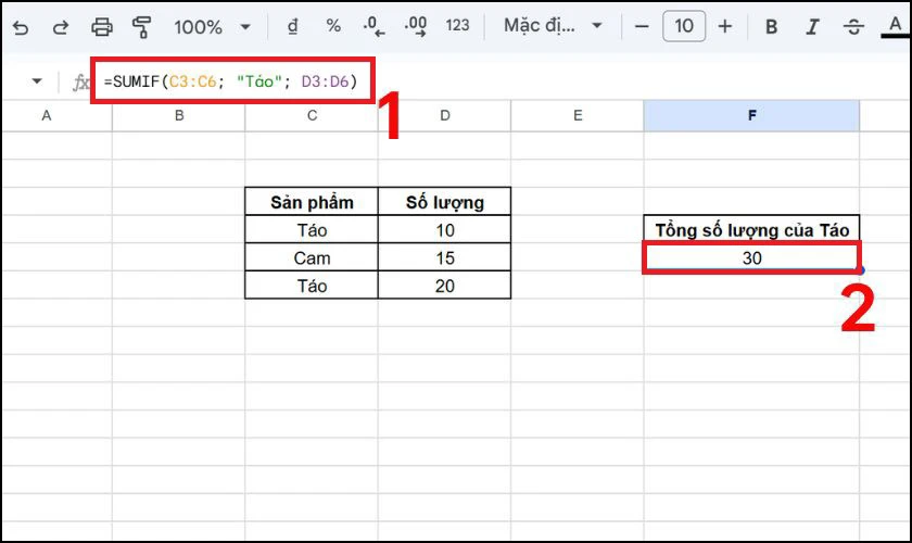 Cách sử dụng hàm SUMIF trong Google Sheet cơ bản