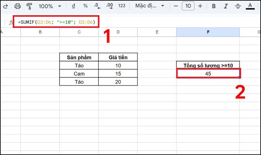 Cách sử dụng hàm SUMIF trong Google Sheet