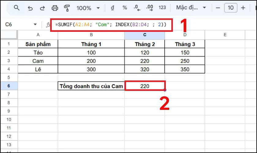 Hàm SUMIF trong Google Sheet kết hợp với các hàm khác