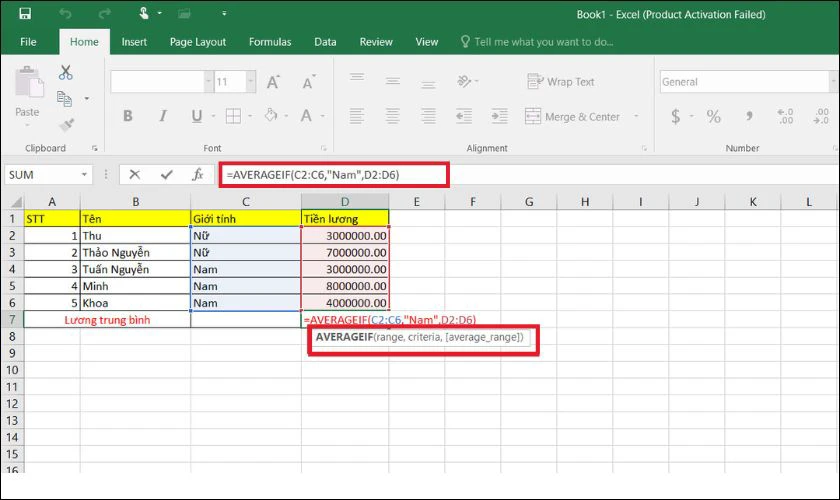 Tính trung bình theo điều kiện dùng hàm AVERAGEIF