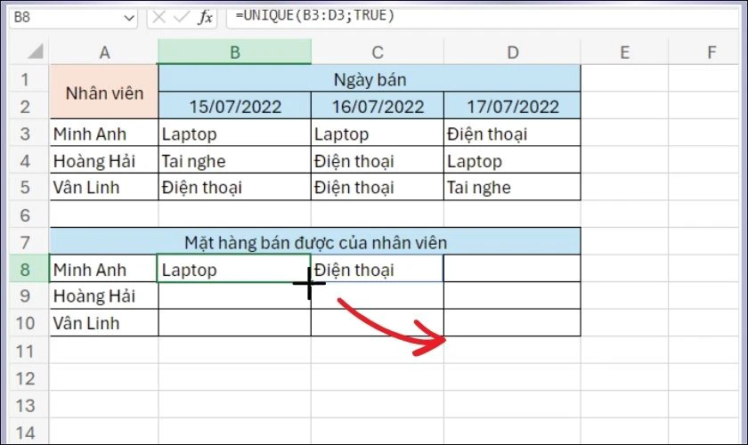 Các bước lọc giá trị duy nhất trong Excel