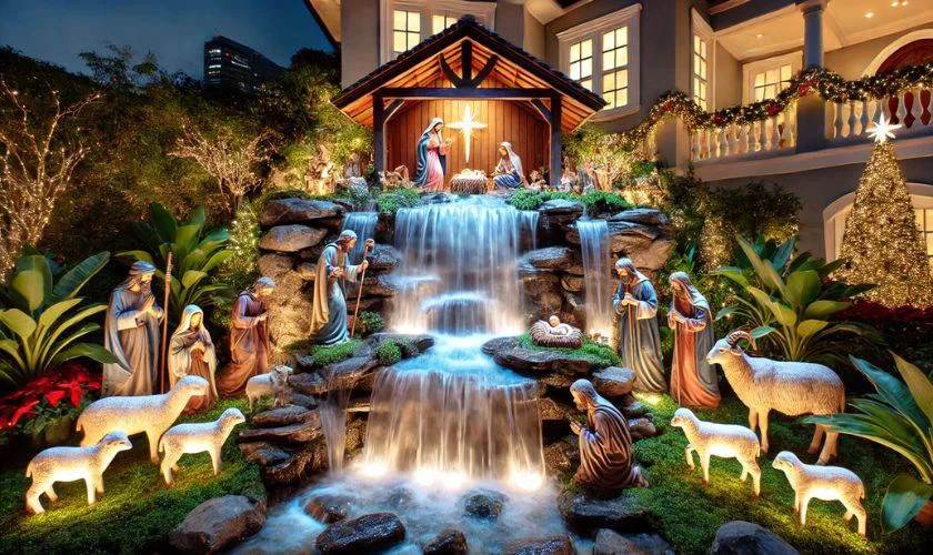 Mẫu hang đá Giáng Sinh có thác nước lớn