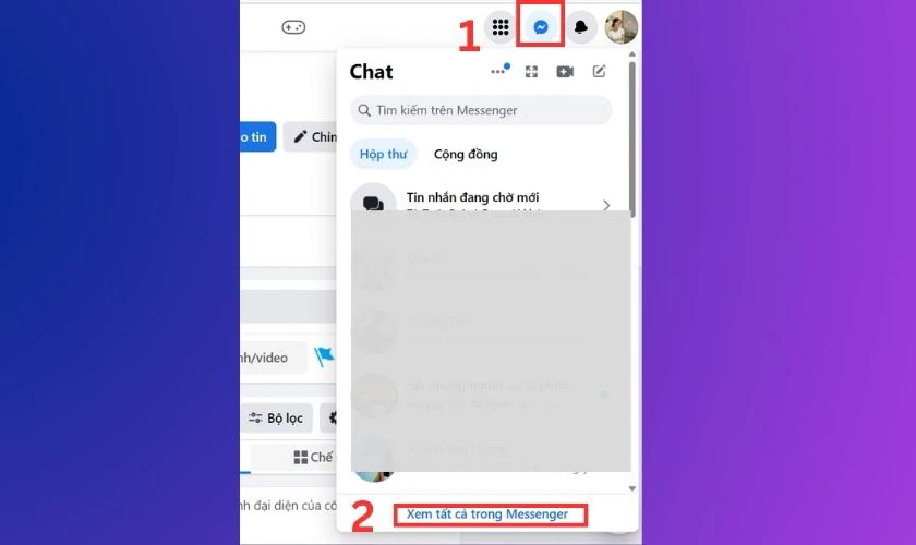 Đăng nhập Facebook và bấm Xem tất cả trong Messenger