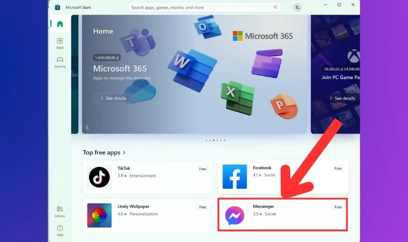 Tìm kiếm ứng dụng Messenger trong cửa hàng