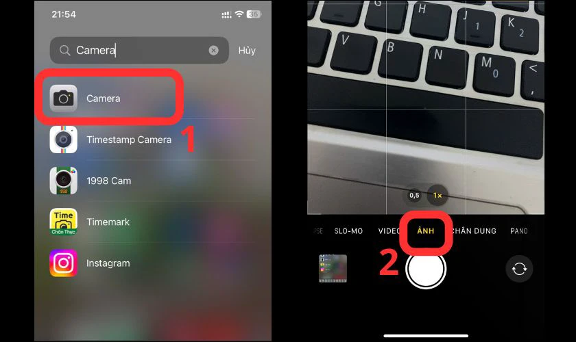 Mở camera và chọn chế độ chụp ảnh