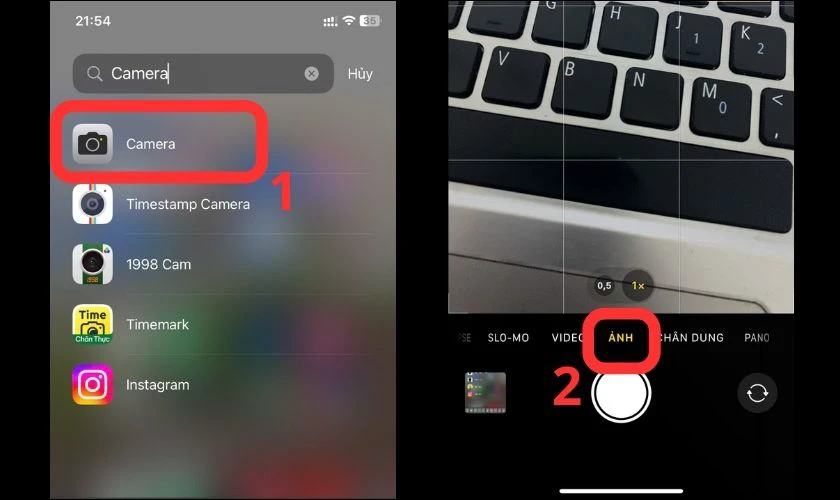 Mở camera và chọn mục Chụp ảnh
