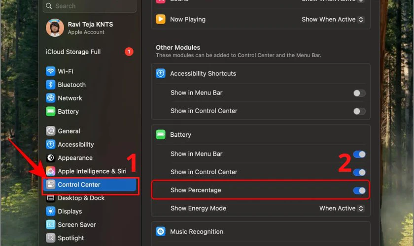 Nhấp vào mục Control Center