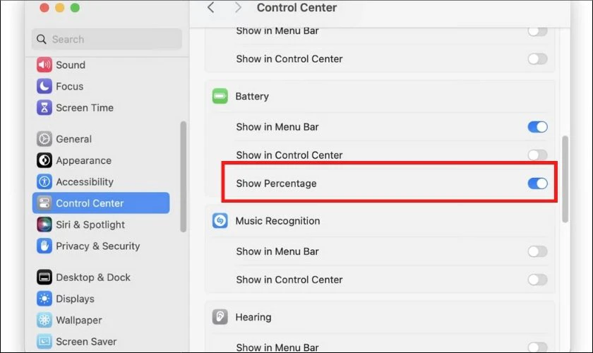 Bật tùy chọn Hiển thị phần trăm
