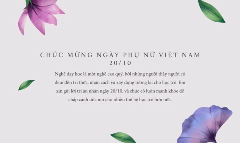 Chúc mừng ngày 20/10 cho cô giáo